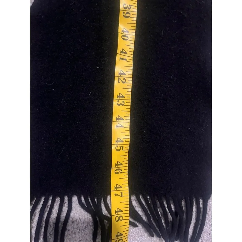 Polo Ralph Lauren Black Lambs Wool Fringe Scarf Timeless Classic Made In Italy